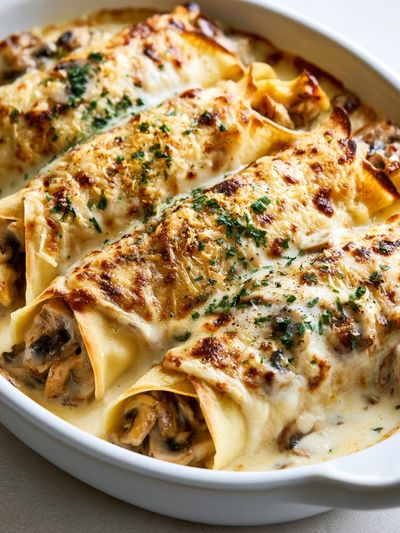 Creamy Mushroom Crepes Food-Drink Poster. poster