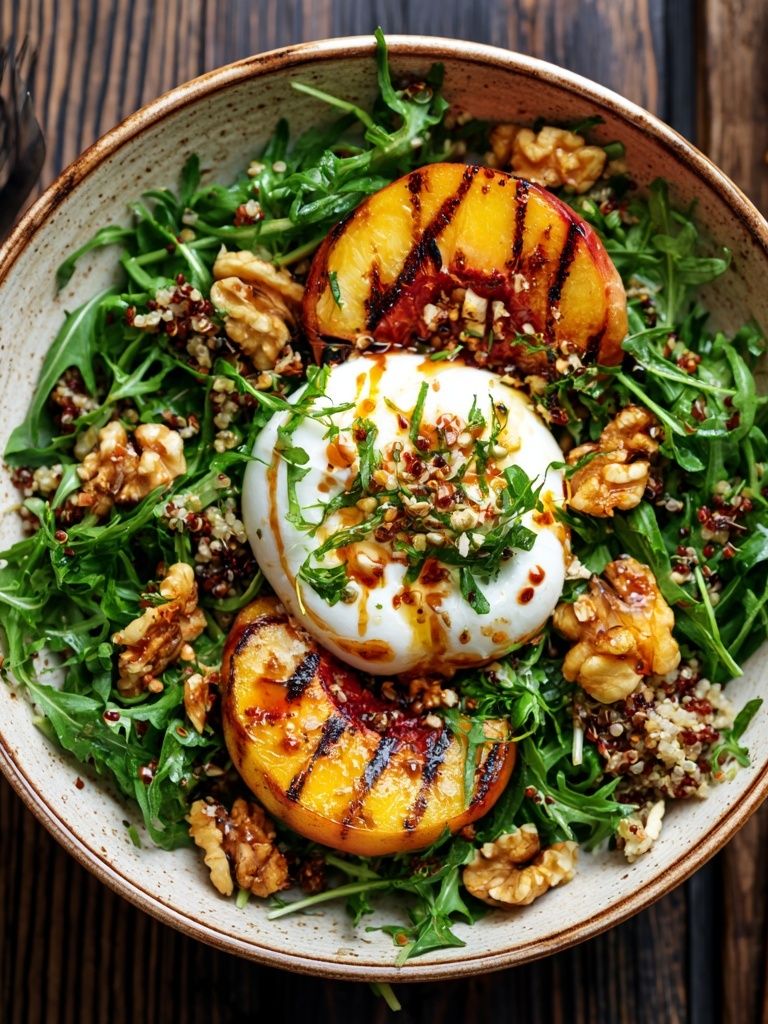 Grilled Peach Burrata Food Print. poster detail