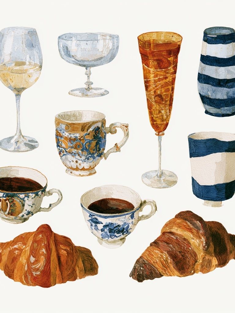 Tea and Pastries Watercolor Print. poster detail