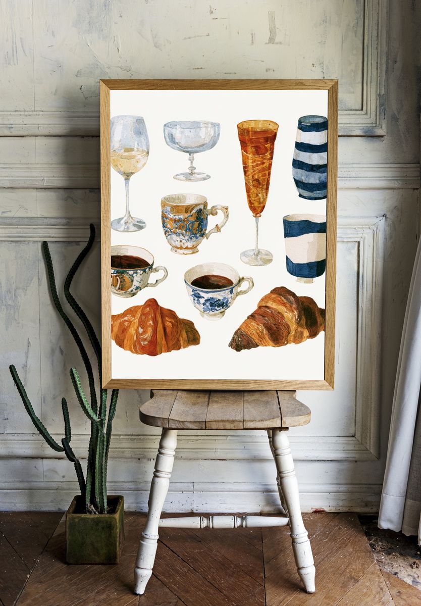 Tea and Pastries Watercolor Print. — room view 1