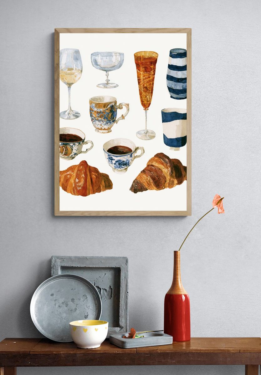 Tea and Pastries Watercolor Print. — room view 3