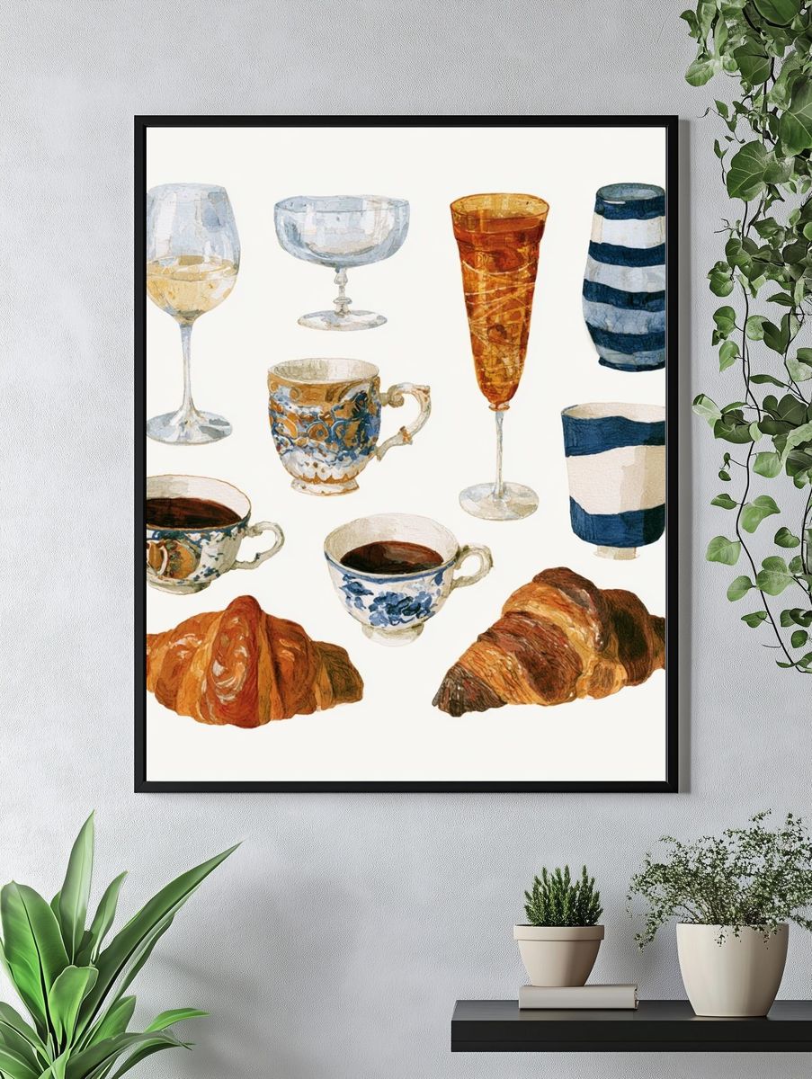 Tea and Pastries Watercolor Print. — room view 4