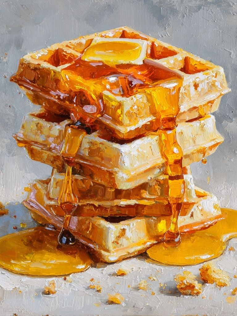Stack of Waffles with Honey — Food Print. poster — food-drink art