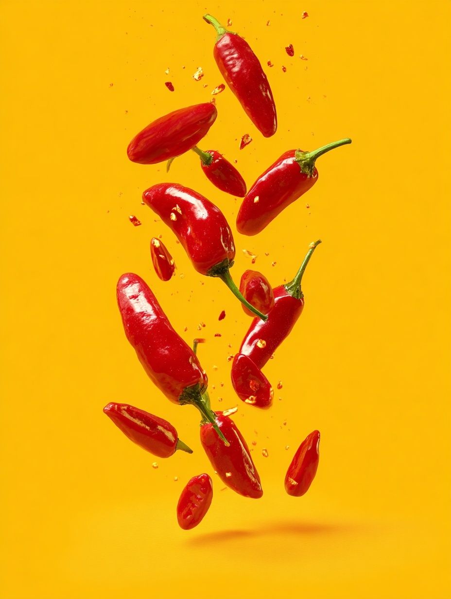 Floating Chili Peppers Photography Poster. poster — food-drink art