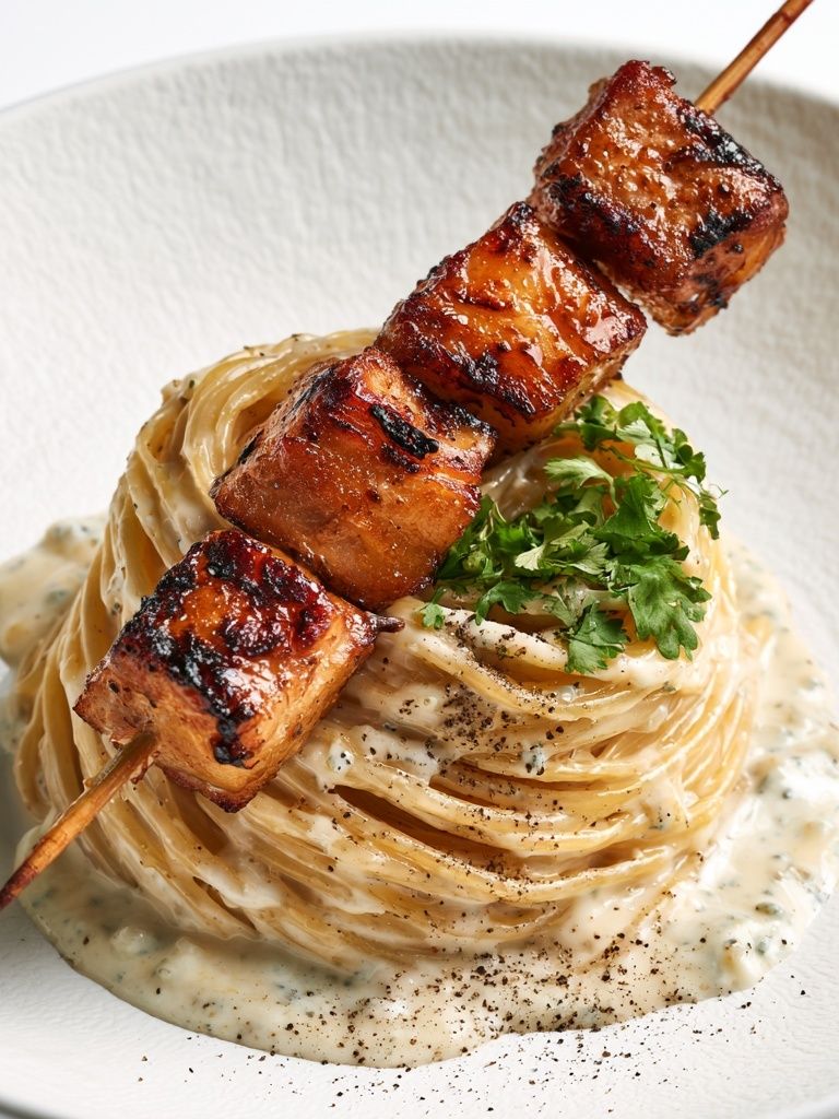 Grilled Skewer Pasta Food-Drink Poster. poster detail