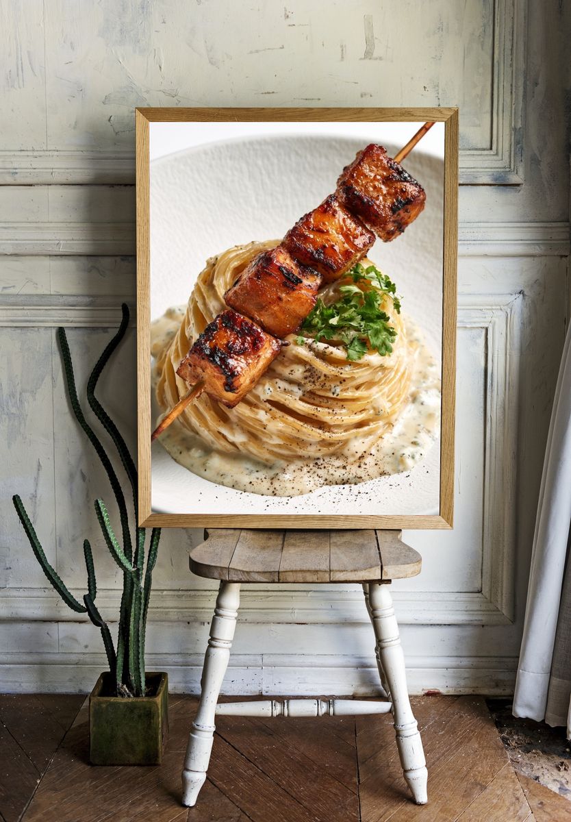 Grilled Skewer Pasta Food-Drink Poster. — room view 1