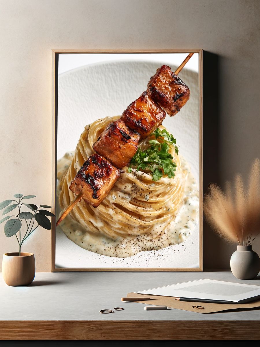 Grilled Skewer Pasta Food-Drink Poster. — room view 2