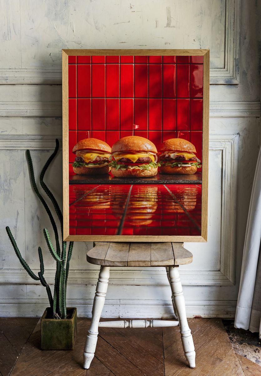 Cheeseburger Trio Photography Poster. room preview