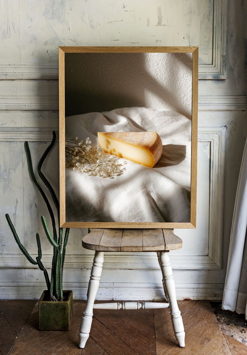 Still Life Cheese and Linen Poster. room preview