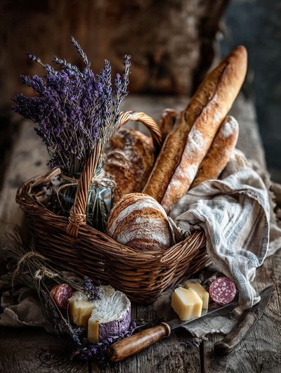 Rustic Bread and Lavender Still Life Poster. poster print