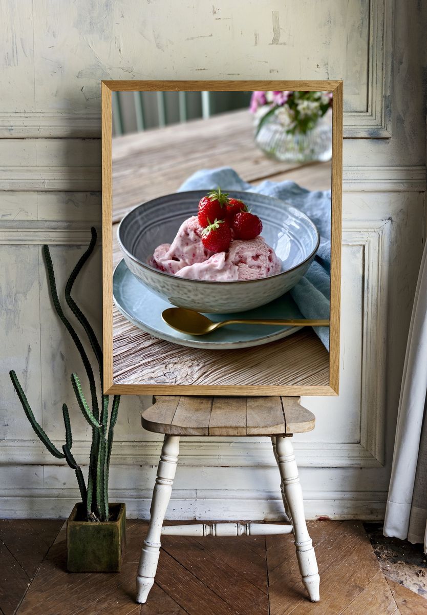 Strawberry Ice Cream Still Life Poster. — room view 1