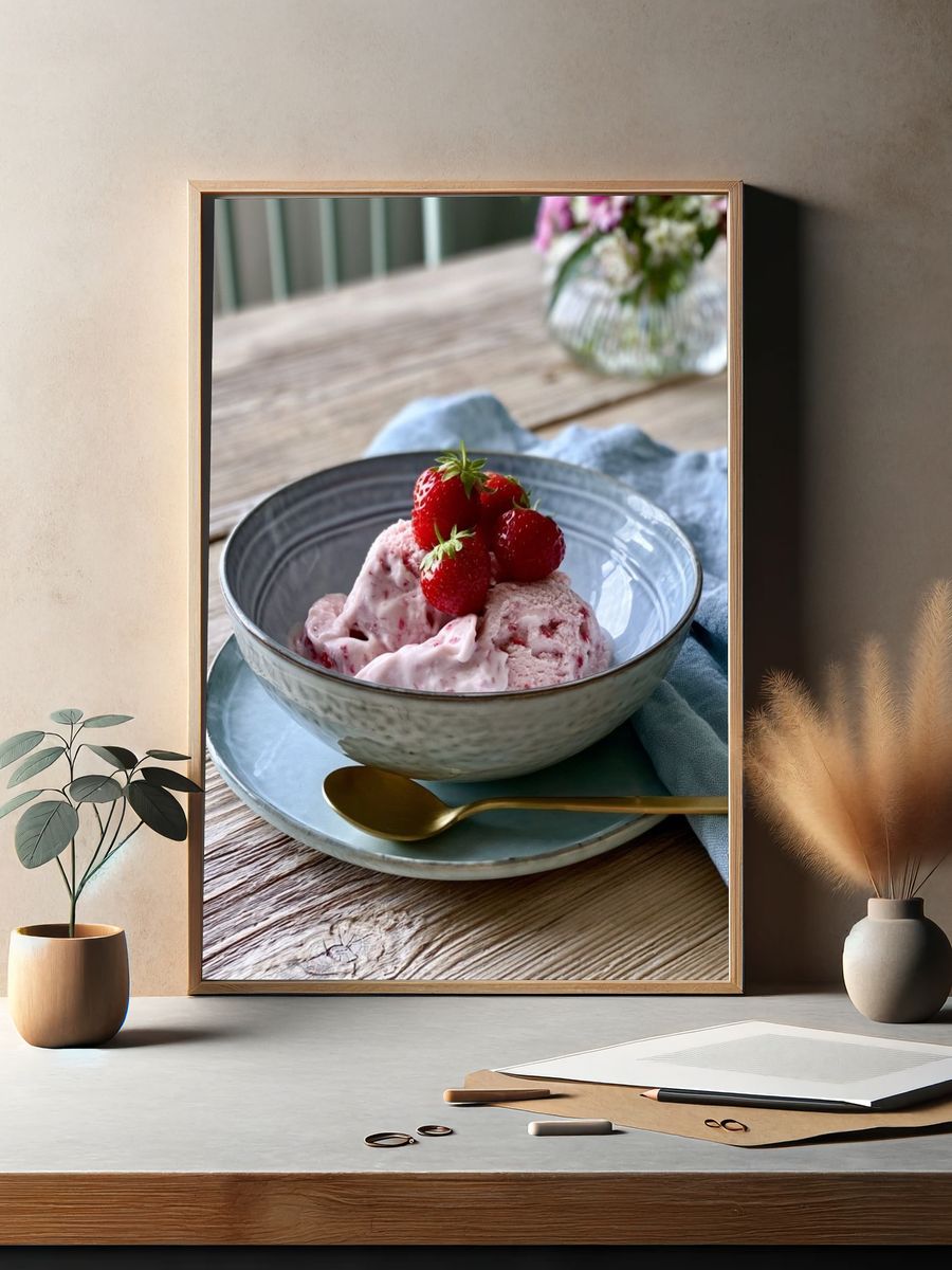 Strawberry Ice Cream Still Life Poster. — room view 2
