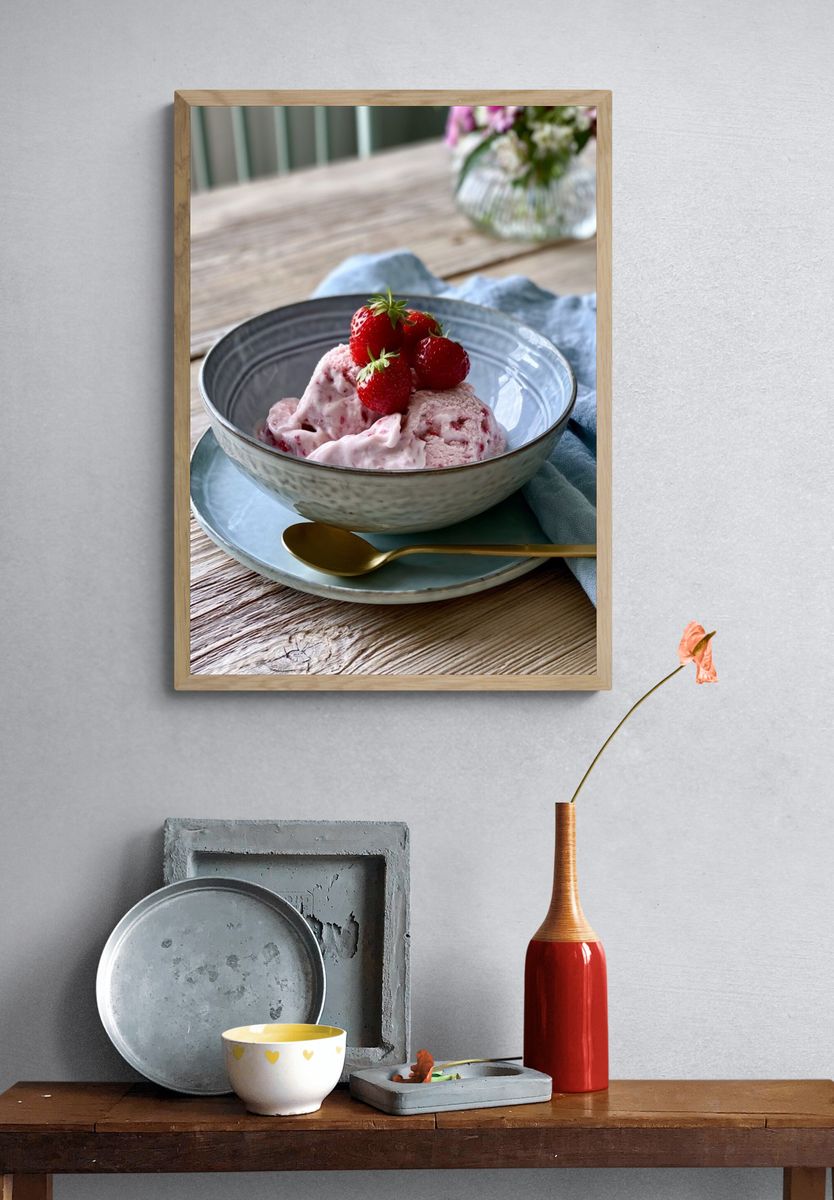 Strawberry Ice Cream Still Life Poster. — room view 3