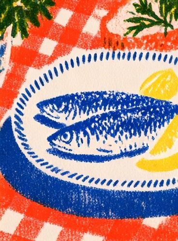 Blue Fish Still Life Illustration Poster. poster detail