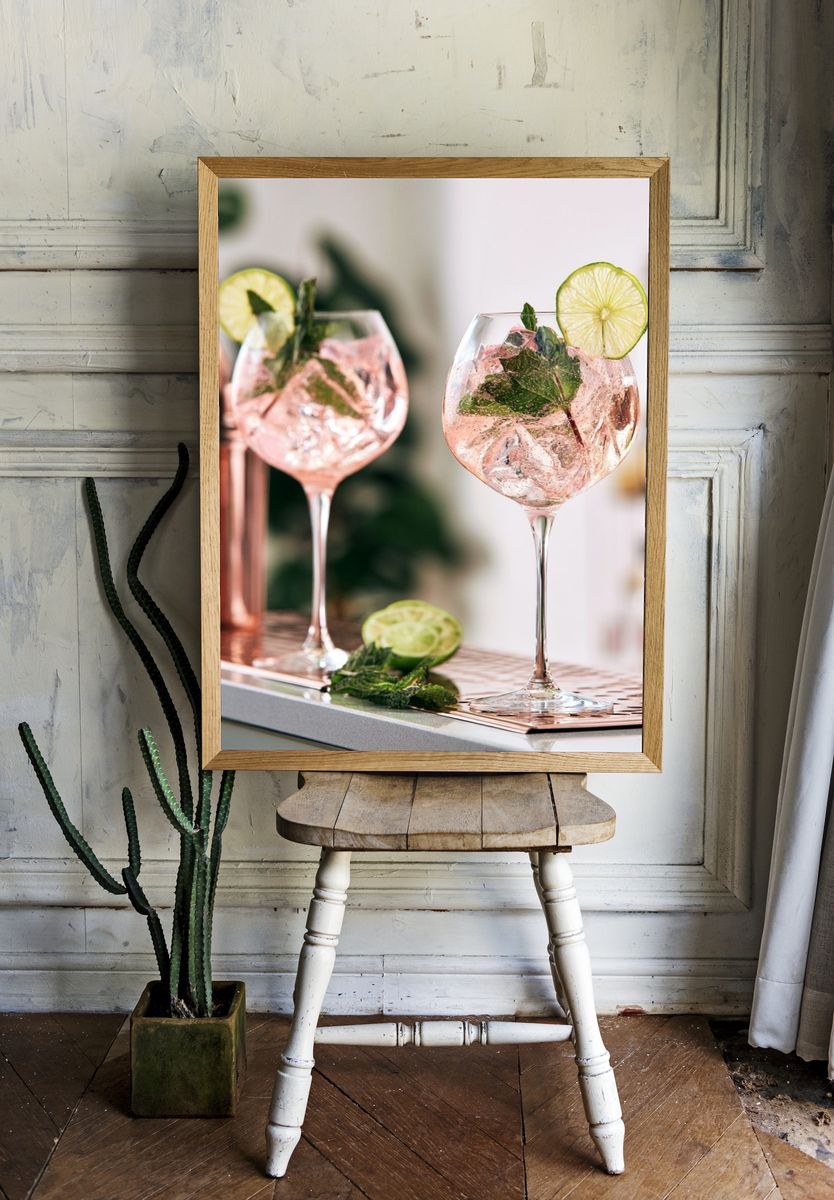 Pink Gin Cocktail Photography Poster. — room view 1