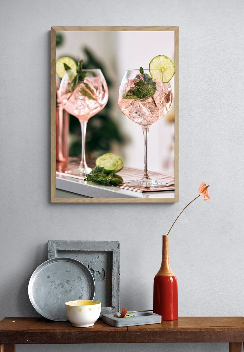 Pink Gin Cocktail Photography Poster. — room view 3