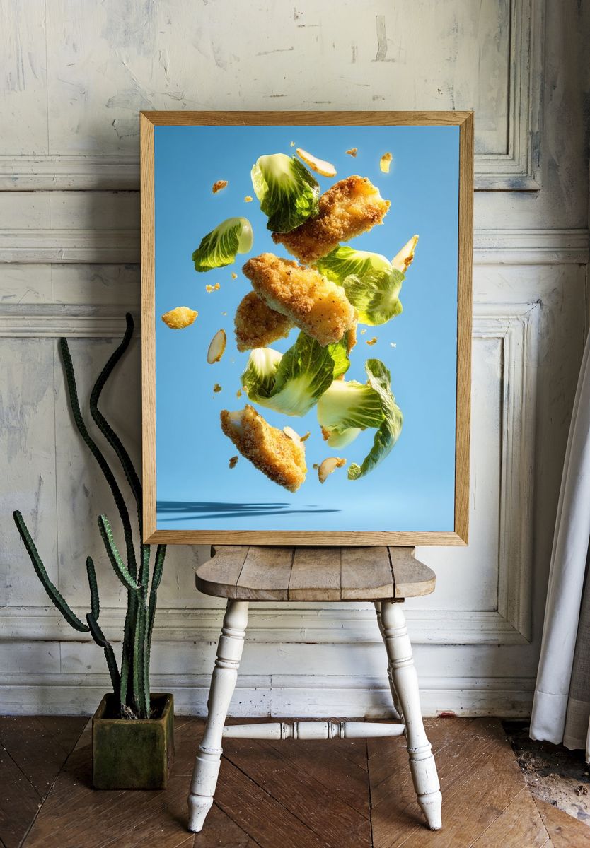 Floating Crispy Chicken Salad Poster. — room view 1