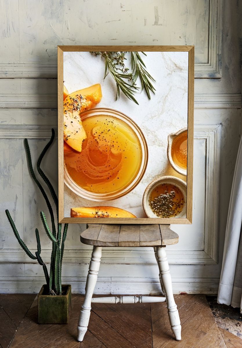 Honey and Peach Still Life Print. — room view 1