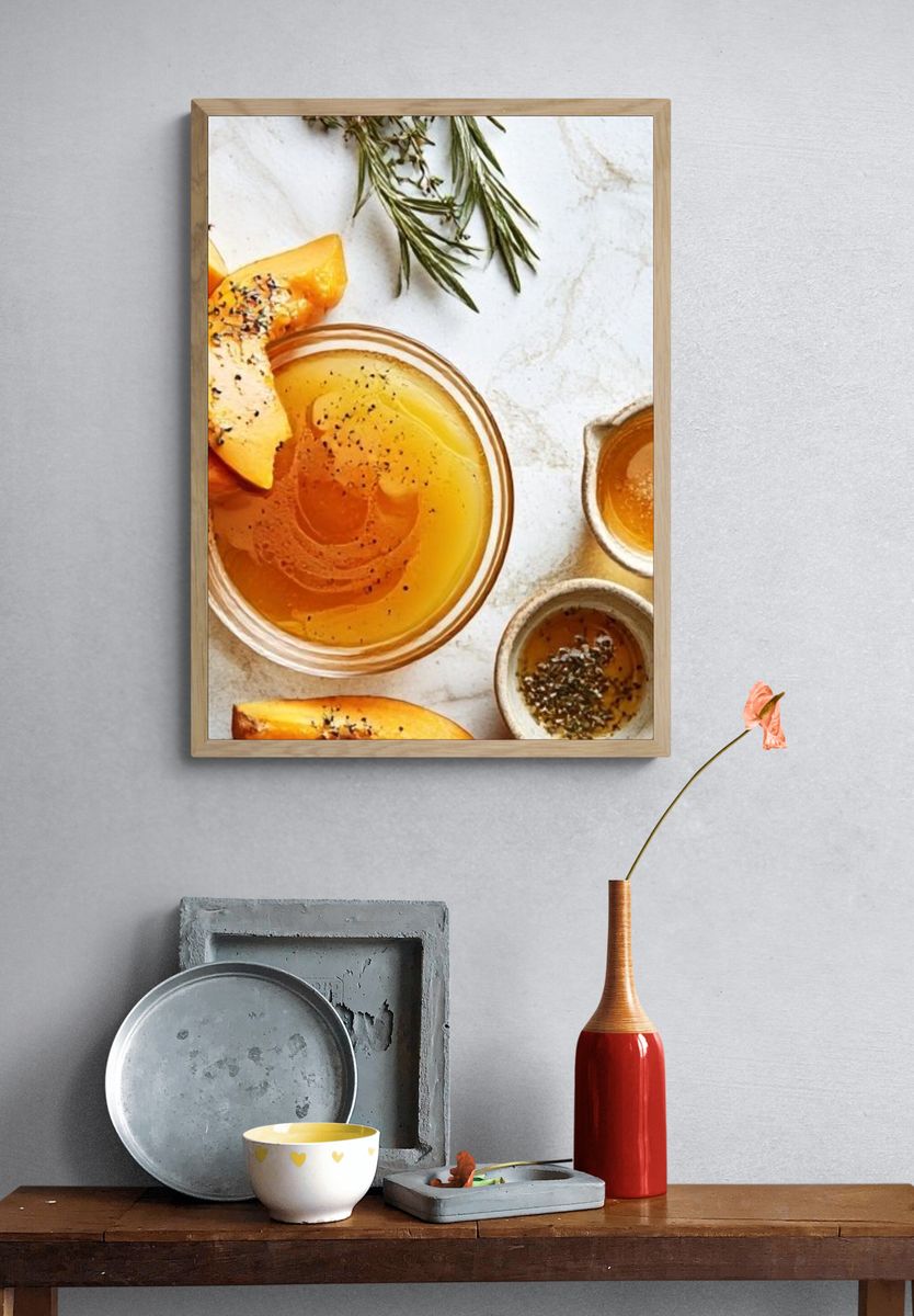 Honey and Peach Still Life Print. — room view 3