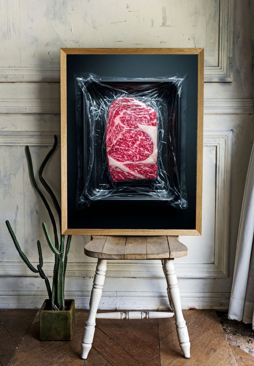 Vacuum-Sealed Steak Photography Poster. room preview