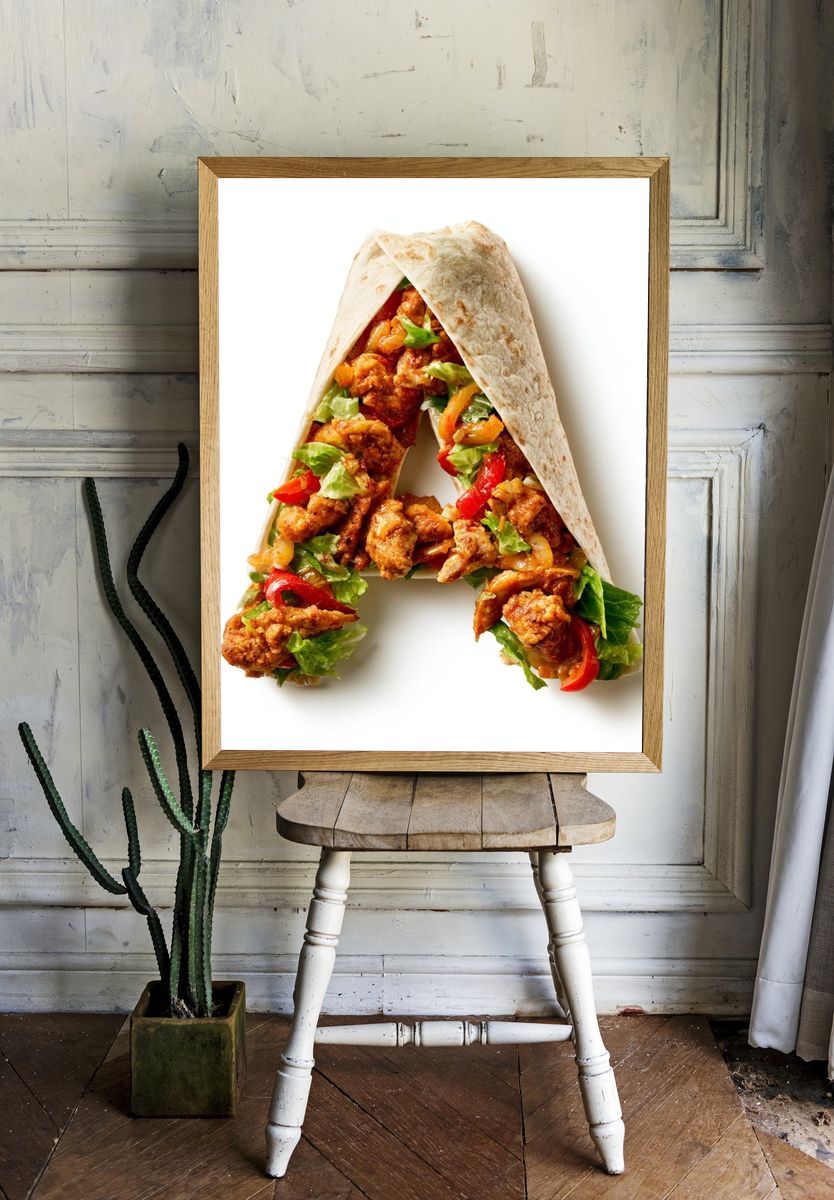 Chicken Wrap Letter A Food Print. room preview