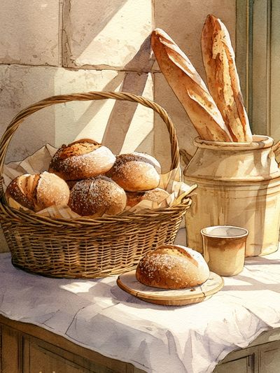 Sunlit Bakery Still Life Print. poster