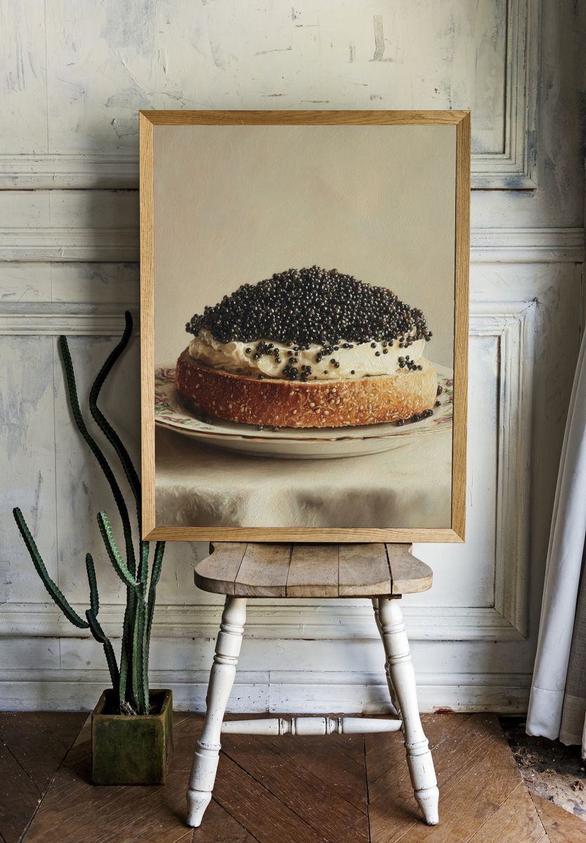 Caviar on Bread Still Life Print. — room view 1