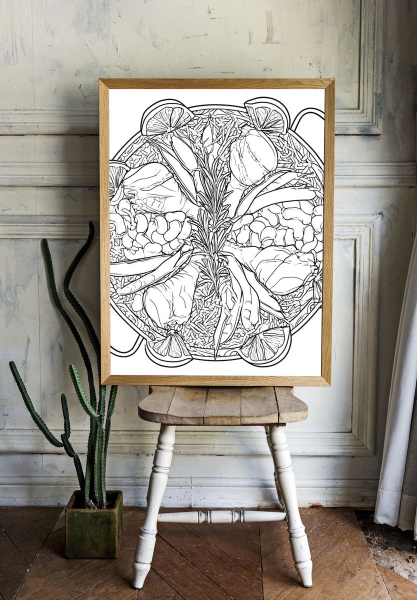 Herbal Citrus Paella Illustration Poster. room preview