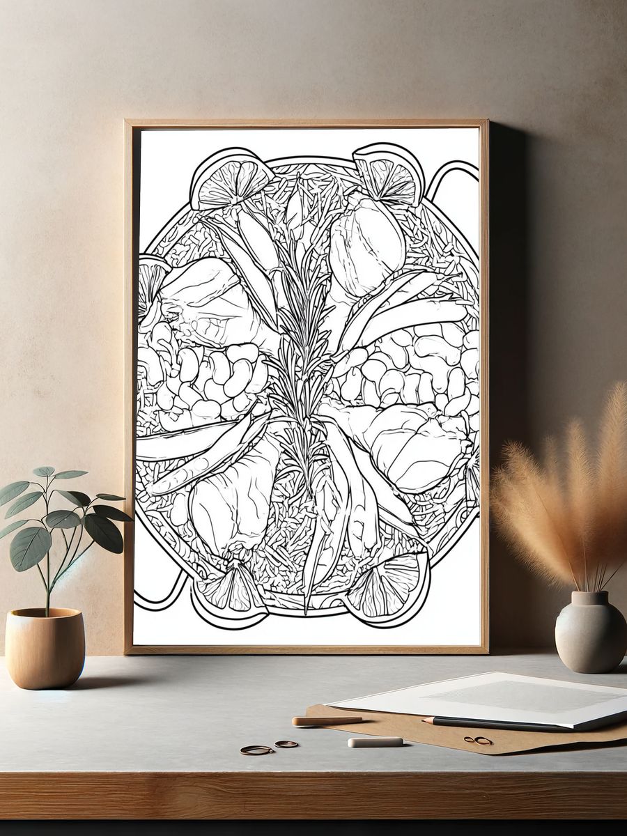 Herbal Citrus Paella Illustration Poster. — room view 2