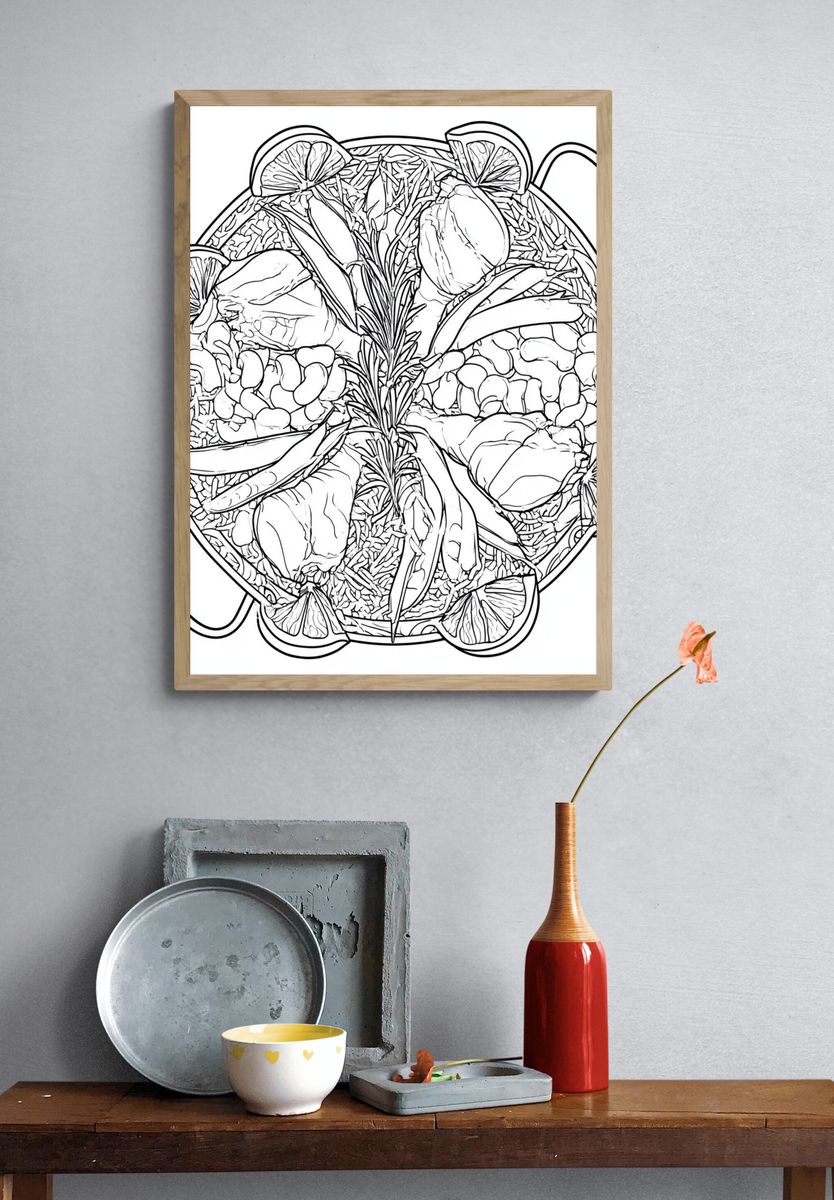 Herbal Citrus Paella Illustration Poster. — room view 3