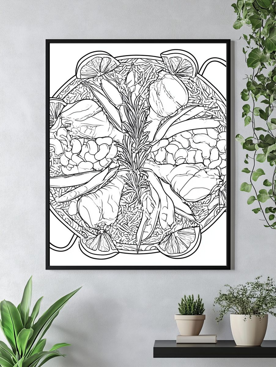 Herbal Citrus Paella Illustration Poster. — room view 4