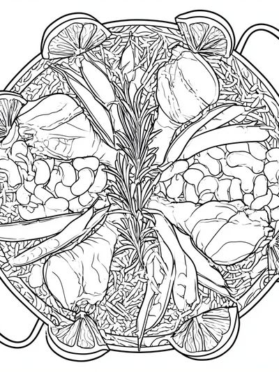 Herbal Citrus Paella Illustration Poster.