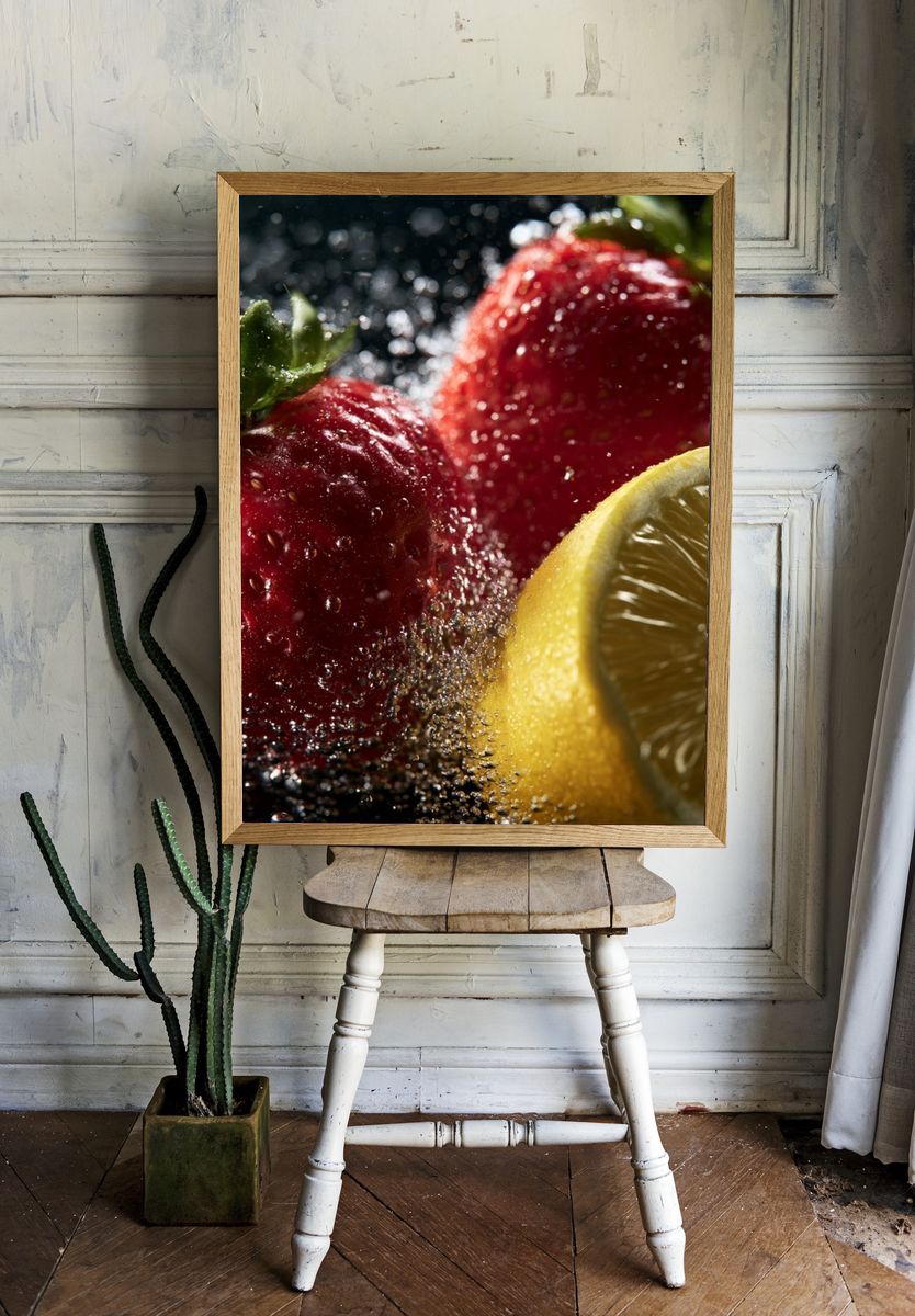 Strawberries and Lemon Splash Print. — room view 1