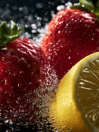 Strawberries and Lemon Splash Print. poster