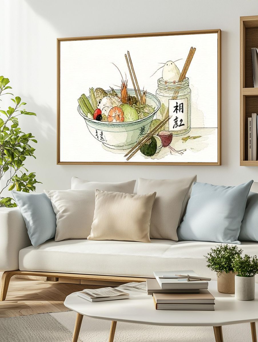 Japanese Noodle Bowl Watercolor Print. — room view 2