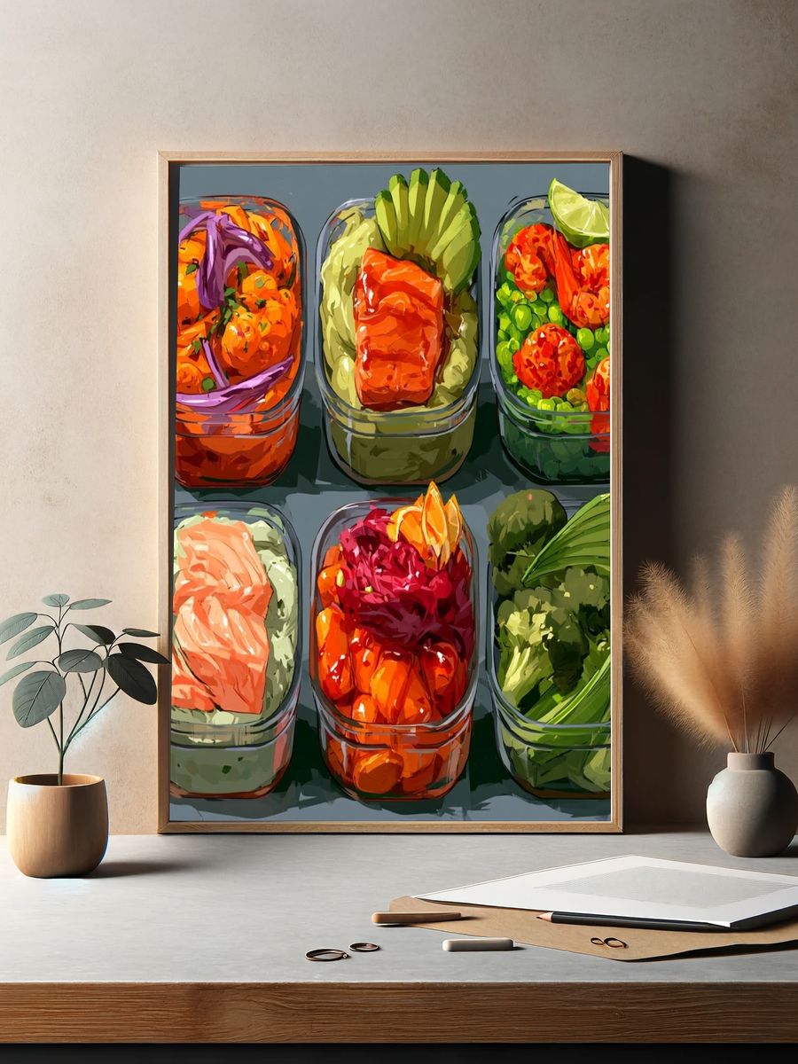 Colorful Meal Prep Containers Poster. — room view 2