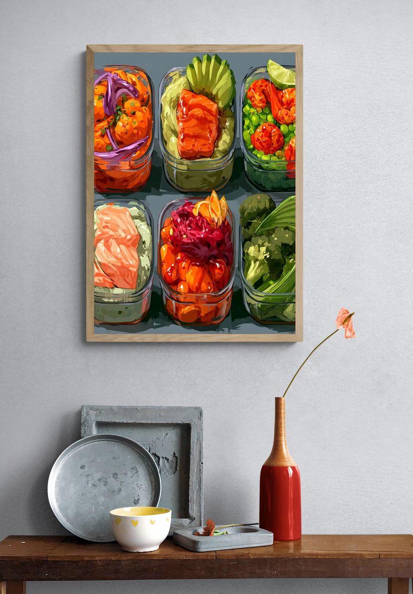 Colorful Meal Prep Containers Poster. — room view 3