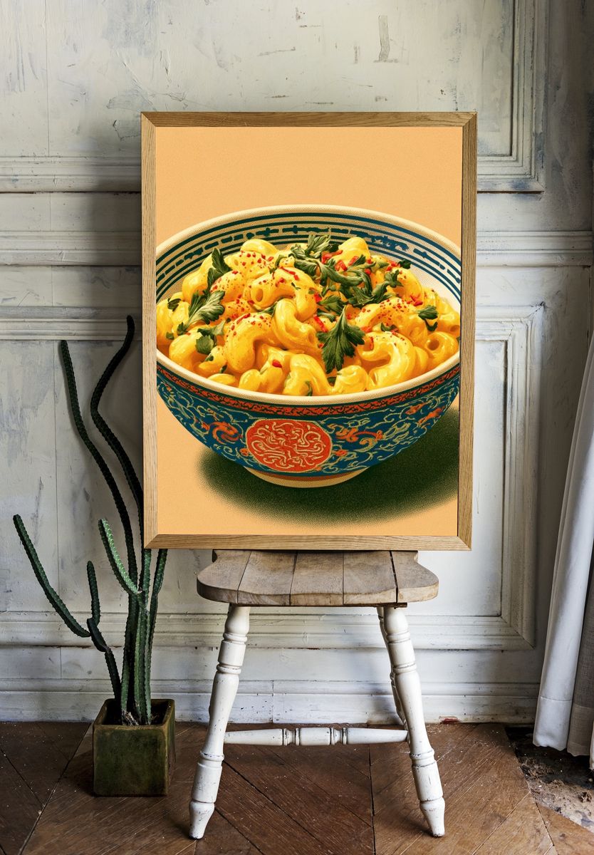 Gilded Pasta Bowl Illustration Poster. — room view 1