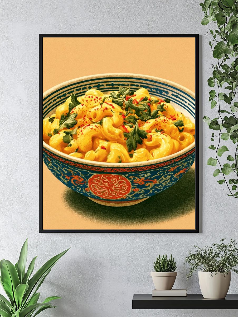 Gilded Pasta Bowl Illustration Poster. — room view 4