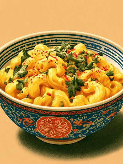 Gilded Pasta Bowl Illustration Poster.