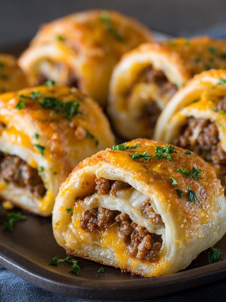Cheesy Beef Pastry Rolls Print. poster — food-drink art
