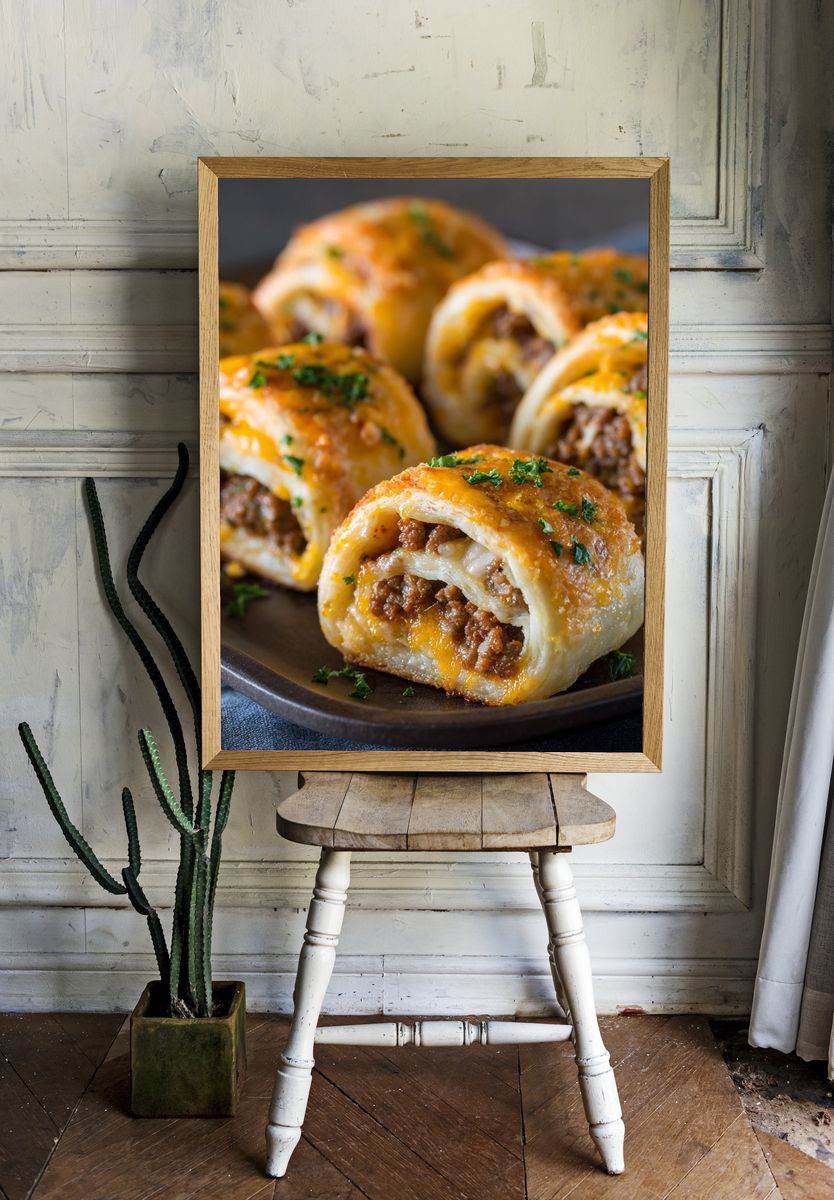 Cheesy Beef Pastry Rolls Print room preview