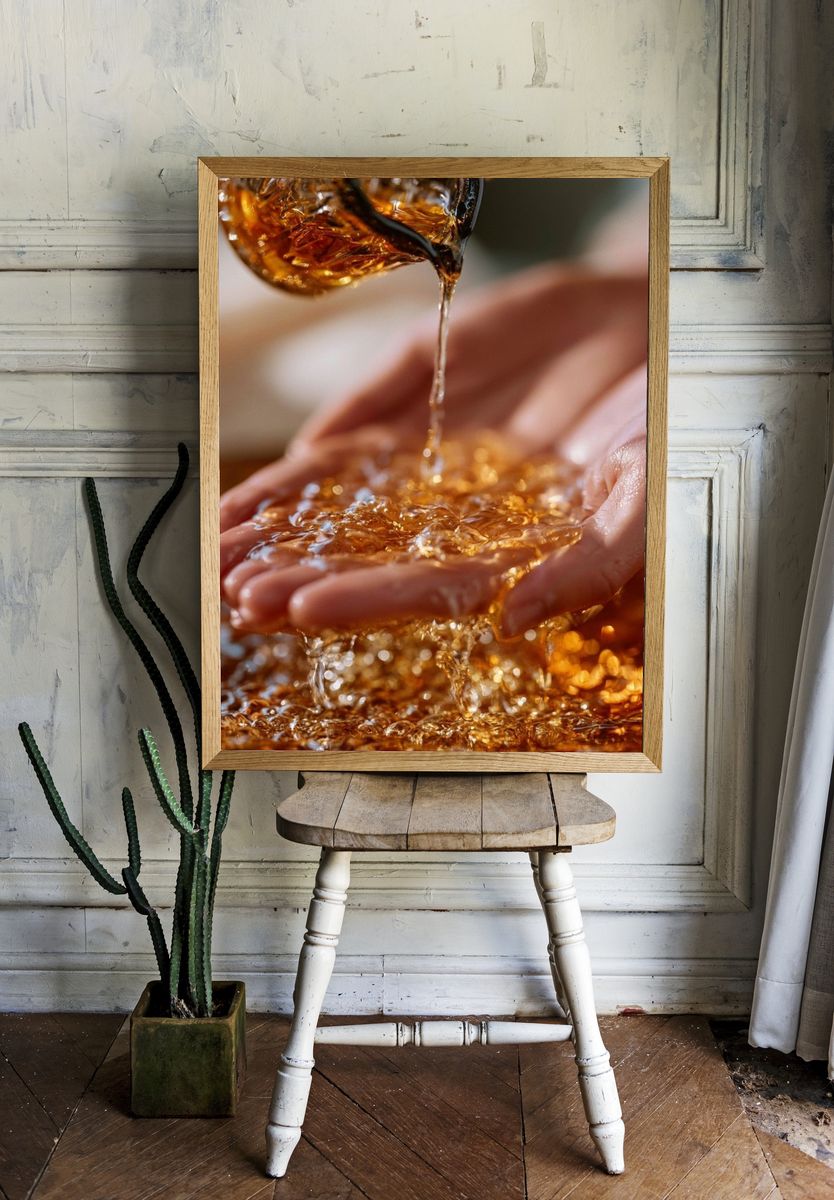 Golden Honey Pour Photography Poster. — room view 1