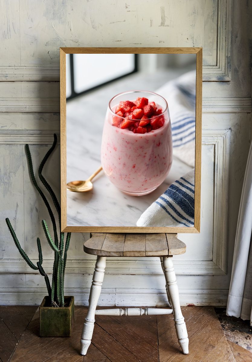 Strawberry Yogurt Dessert Photography Poster. — room view 1