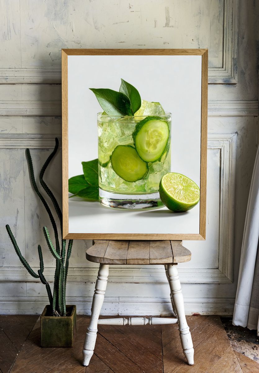 Cucumber Lime Cocktail Photography Poster. — room view 1
