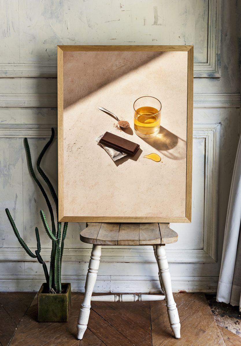 Chocolate and Whiskey Still Life Poster. — room view 1