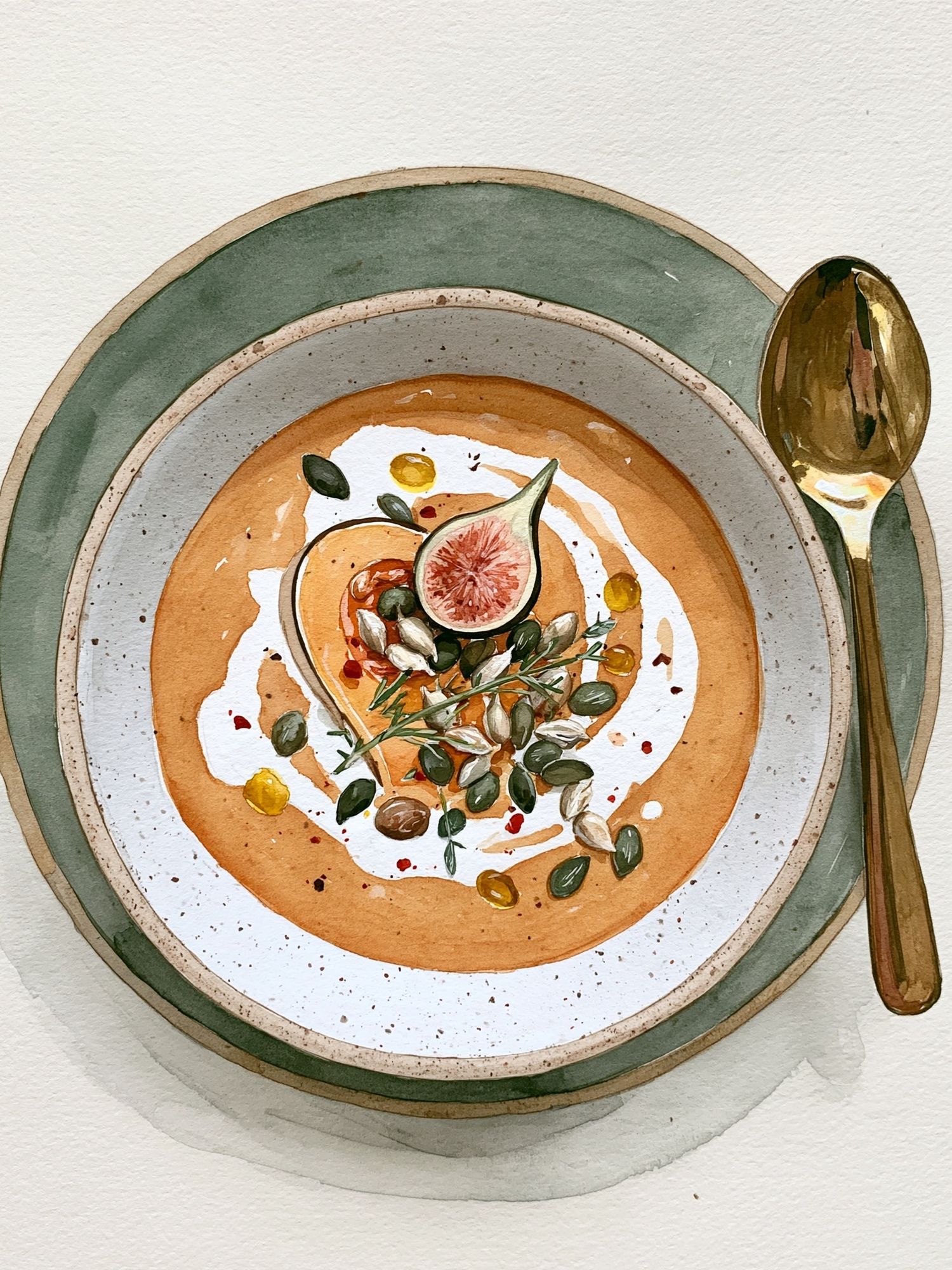 Fig and Soup Bowl Watercolor Print. poster — food-drink art