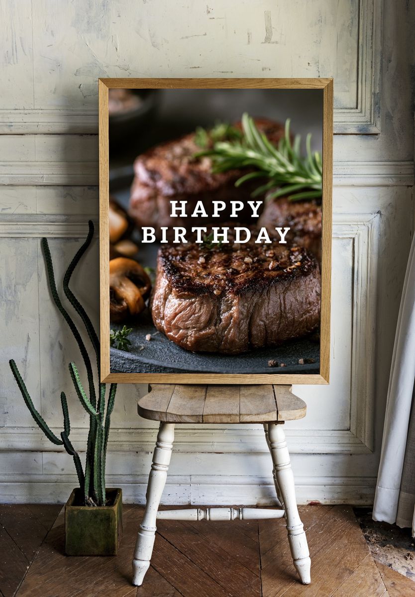 Happy Birthday Steak Typography Print. room preview