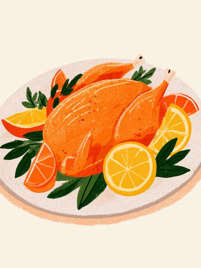 Roast Chicken with Citrus Illustration Poster. poster detail