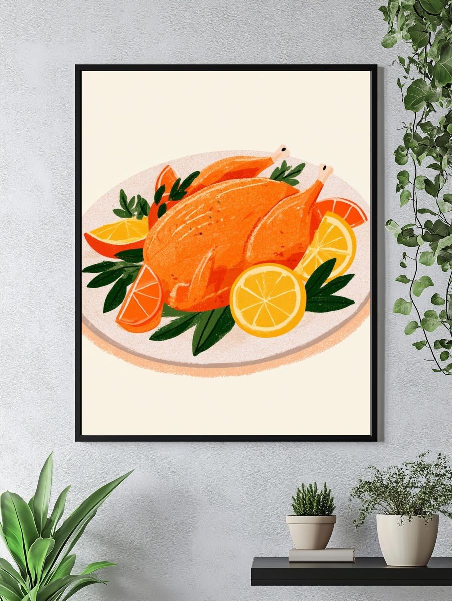 Roast Chicken with Citrus Illustration Poster. — room view 4